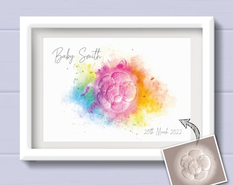Rainbow watercolour IVF embryo art print. Nursery art decor. Personalised baby art print. Pregnancy Keepsake gift. Baby shower gift.