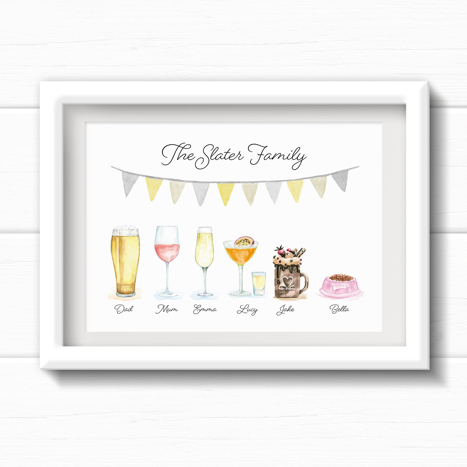 Birthday gift for Mum. Personalised Family Drinks Print. | Etsy