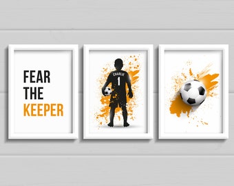 Personalised Goalkeeper football prints, Boys bedroom decor, set of 3 goalie prints, fear the keeper gift, eat sleep football repeat.