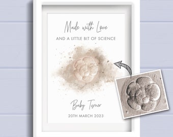 IVF embryo wall art, keepsake gift, personalised embryo print, made with love and a little science, IVF baby Announcement, Pregnancy gift.