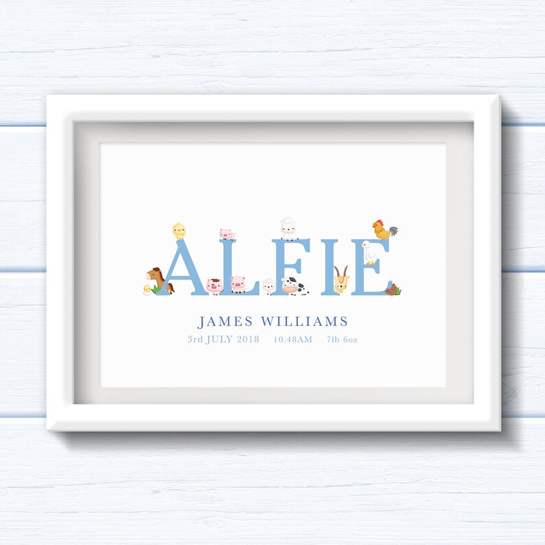 Farm Themed Boys Name Print, Farm Animals New Baby Gift. Gift for Baby ...