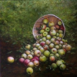 Peinture à l'huile originale 19,7 x 19,7 po. Peinture pomme. Peinture à l'huile de fruits. Toile d'art mural 50x50cm. Peinture représentant une pomme. Peinture sur toile. image 1