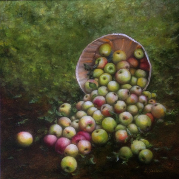 Peinture à l'huile originale 19,7 x 19,7 po. Peinture pomme. Peinture à l'huile de fruits. Toile d'art mural 50x50cm. Peinture représentant une pomme. Peinture sur toile.