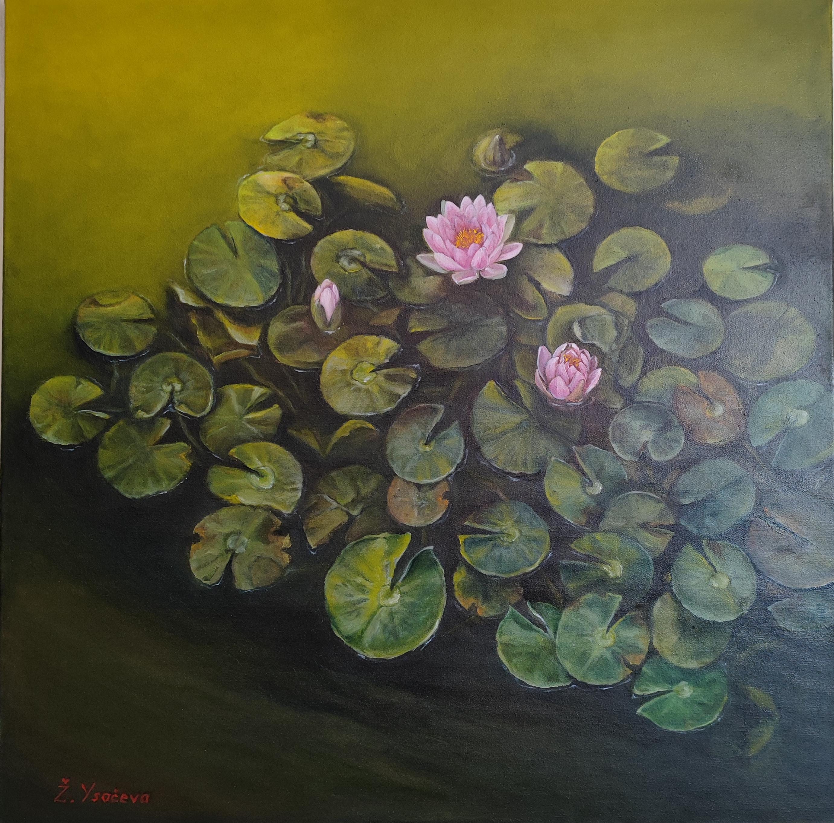 睡蓮の油絵：池のアート、花の壁飾り（80 x 80 cm） - Etsy 日本