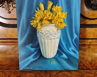 Narzissen Stillleben Gemälde, Original Ölgemälde, 30x40 cm