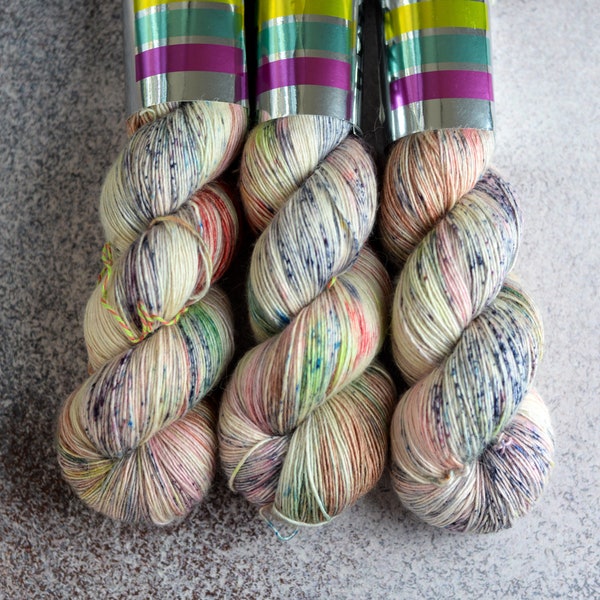 Hand dyed yarn, Merino Alpaca Silk, fingering weight (460m 115g), speckled, "Party Confetti"