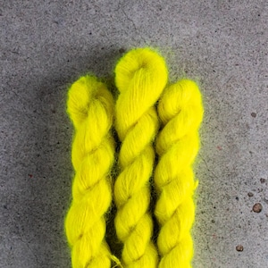 Hand dyed kid silk lace, mini skeins, 210m in 45g, BKD Yarn &quot;Laser Yellow&quot;