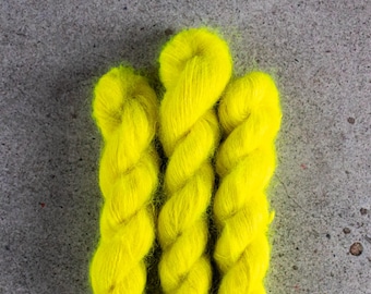 Hand dyed kid silk lace, mini skeins, 210m in 45g, BKD Yarn &quot;Laser Yellow&quot;