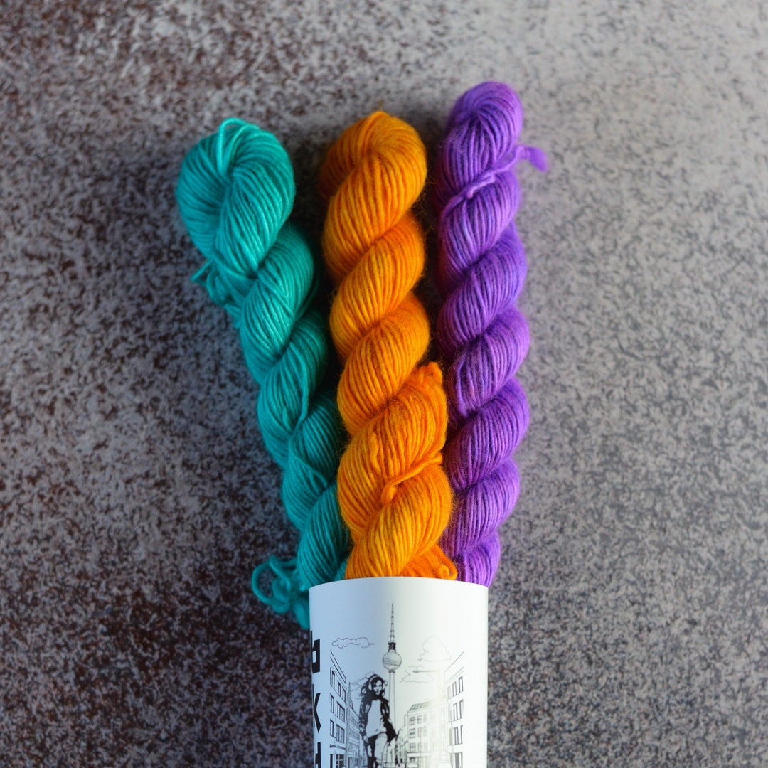 Hand Dyed Mini Skeins of Yarn, 3 X 80m in 20g, Merino Singles, Small