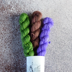 Handgefärbte Mini Stränge, 3 x 80m in 20g, Merino Singles, dünn, dünnes Garn für Colorwork, Intarsia, Streifenstricken