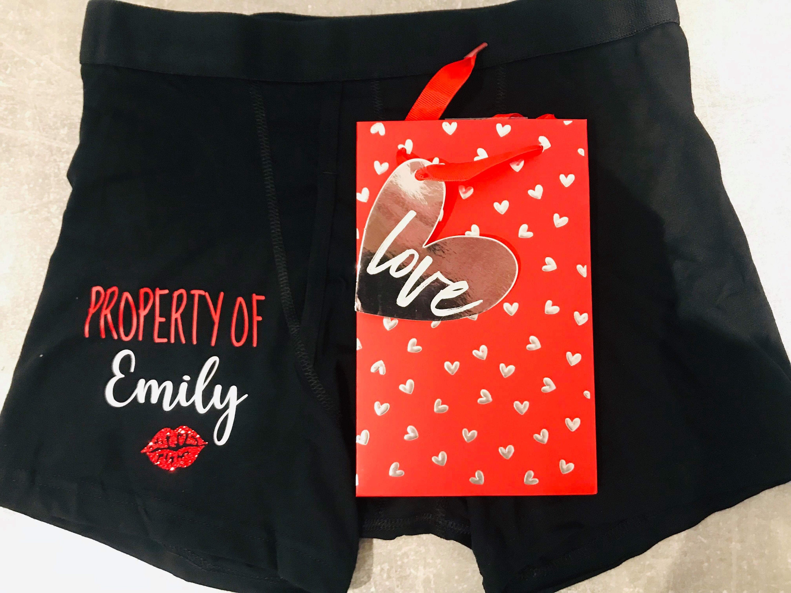 Personalised valentines boxers mens underwear black red | Etsy