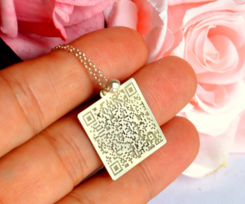 Custom QR Code Necklace Hidden Secret Message Gift Personalized QR Code Gift Unisex Necklace Website Link Charm Barcode Name Necklace