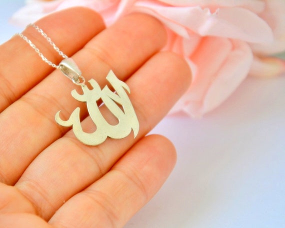 Arabic Allah Silver Arabic Necklace Islamic God Name Plate Etsy
