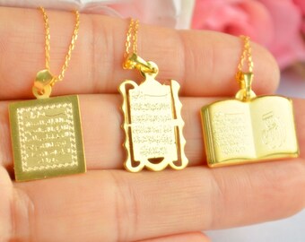 Arabic Kursi Necklace, Silver Ayat-ul Kursi, Bakara Surah Jewelry, Quran Gift, Ayat Al Kursi Necklace, Ayatul Qursi Jewelry, Muslim Protect