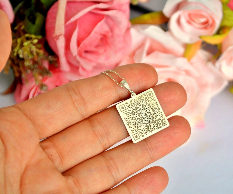 Custom QR Code Necklace Hidden Secret Message Gift Personalized QR Code Gift Unisex Necklace Website Link Charm Barcode Name Necklace