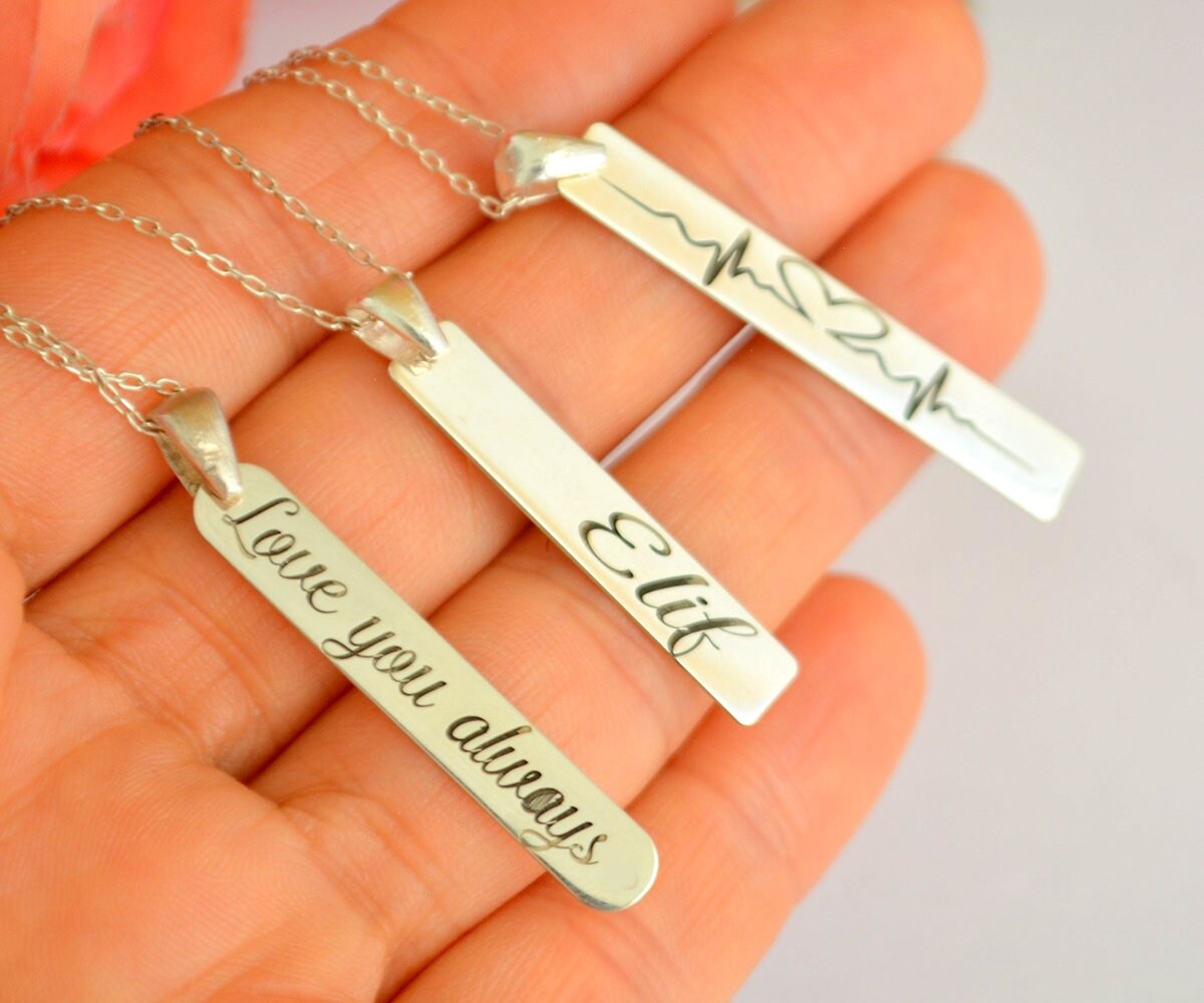 Silver Name Plate Necklace Custom Name Jewelry Personalized Etsy