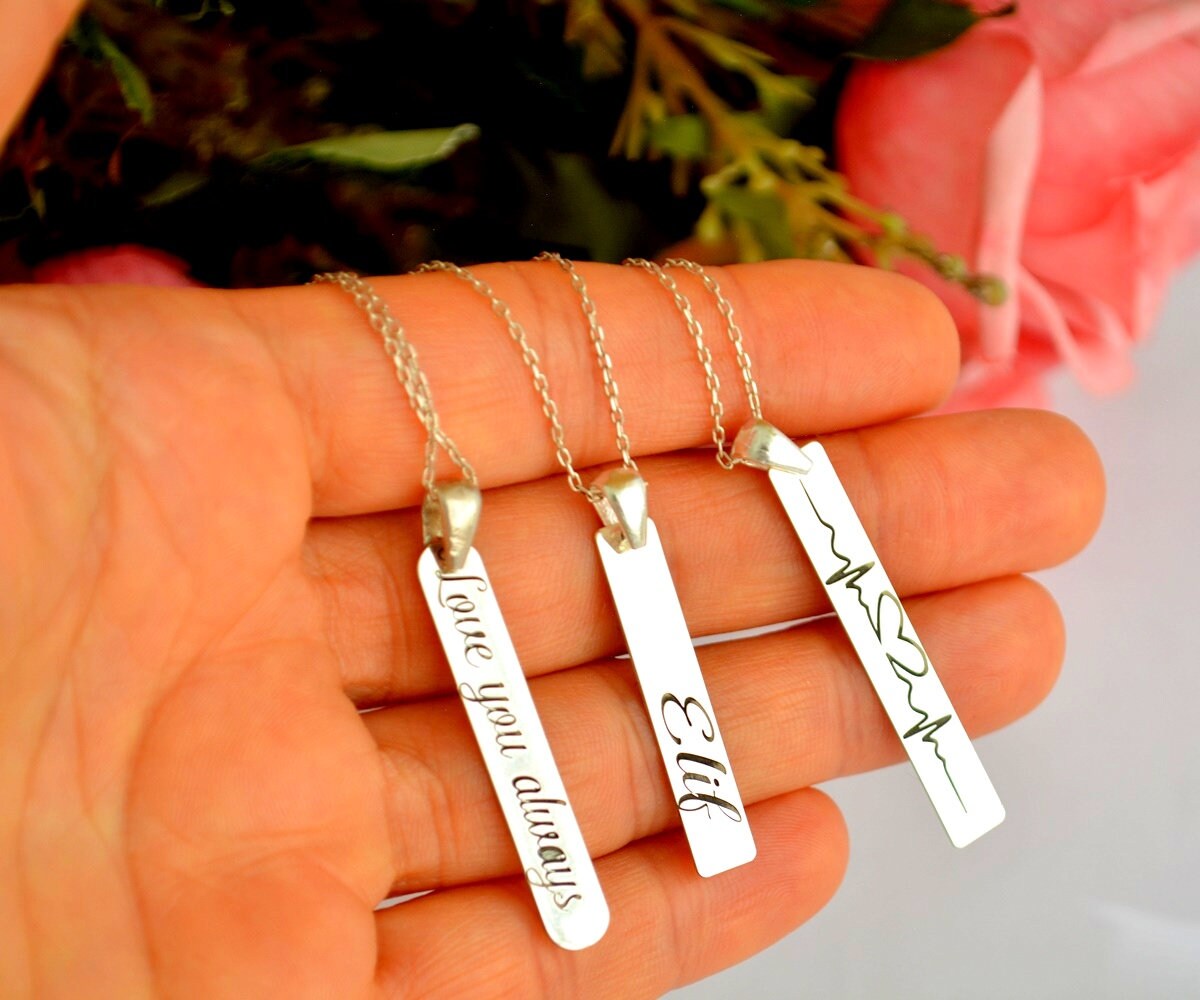 Silver Name Plate Necklace Custom Name Jewelry Personalized Etsy
