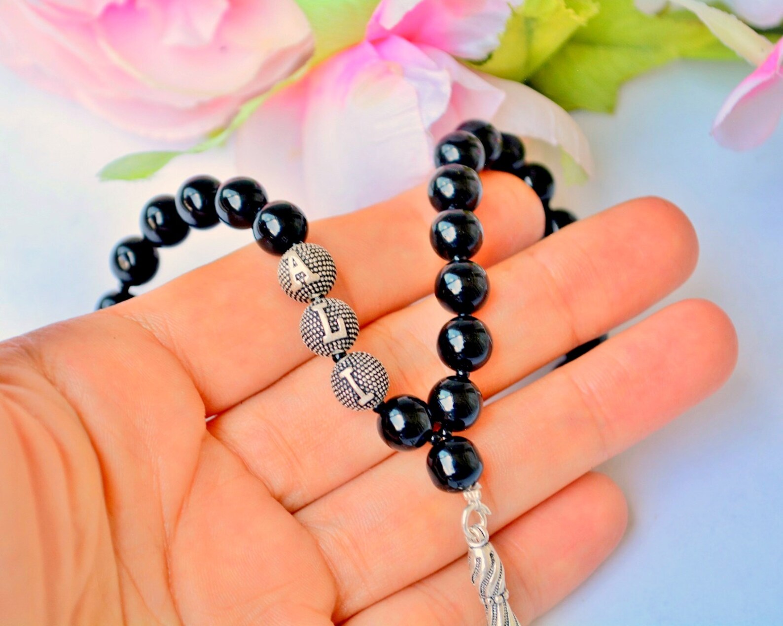 Personalized Silver Muslim Beads Name Silver Misbah Custom Etsy