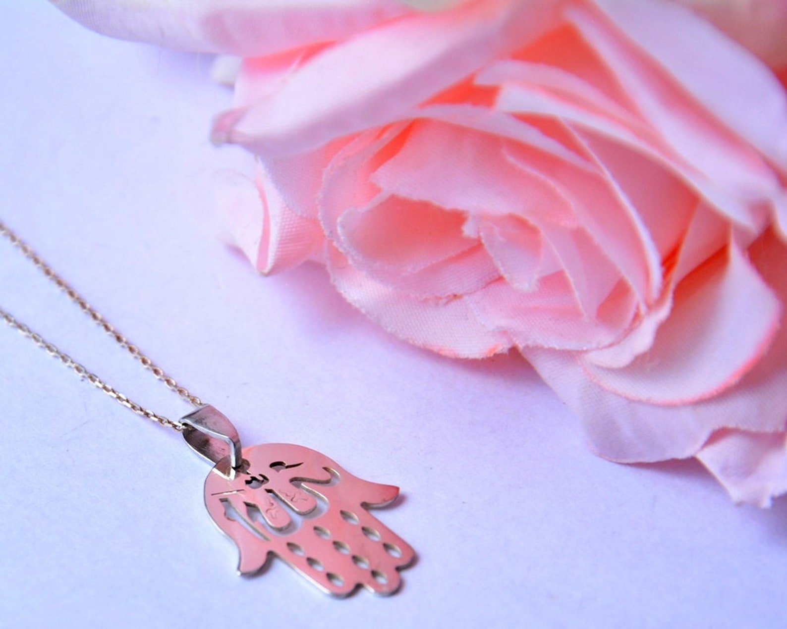 Silver Hand Allah Necklace Kaballah Necklace Hand Fathima Etsy