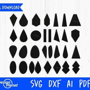 May include: A set of 30 earring shapes in black, perfect for crafting and creating custom jewelry. The shapes include circles, ovals, teardrops, diamonds, and more.