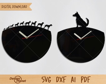 Fichiers SVG horloge chien découpés au laser : décoration chien (téléchargement numérique)