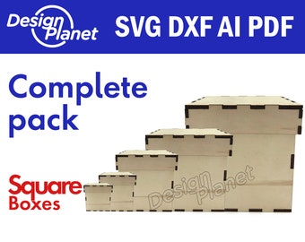 Laser Cut Files Box, Glowforge SVG Files, Laser Cut Templates, Square Box With Lid, Box Template Bundle, Boxes SVG, DXF Files Laser Cutting
