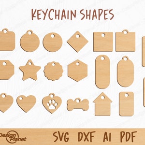 Pacote de formato de chaveiro SVG, chaveiro cortado a laser, modelo de chaveiro, padrão de chaveiro