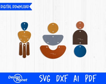 Leather Earrings SVG: Geometric Dangle Earring Templates (Digital Download)