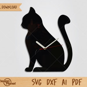 Orologio da parete Cat tagliato al laser, orologio decorativo da parete SVG