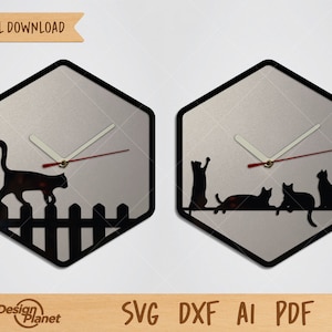 Cat Laser Cut Clock SVG: Wall Clock Files (Digital Download)