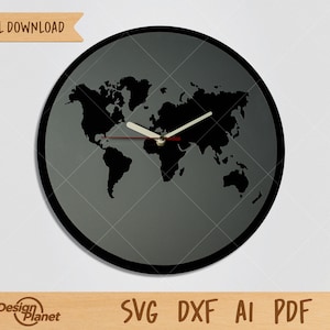 World Map SVG Wall Clock Decoration, Map SVG Clock, World Clock Files SVG