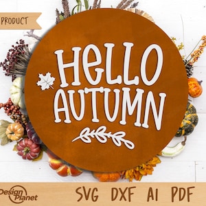 こんにちは秋の看板 SVG | 秋の看板 SVG、秋の看板 SVG、丸いドアハンガー SVG、秋の玄関看板 | Glowforge、シルエット、レーザーカット ファイル