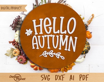 Hello Autumn Sign SVG: Fall Door Hanger Laser Cut File
