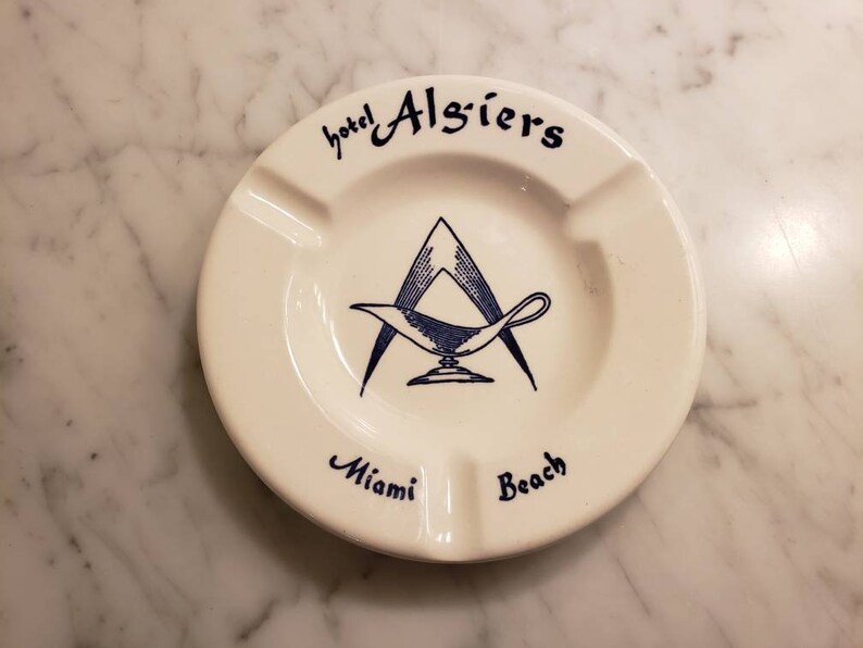 Vintage Hotel Algiers Ashtray from the Legendary Miami Beach Hotel.