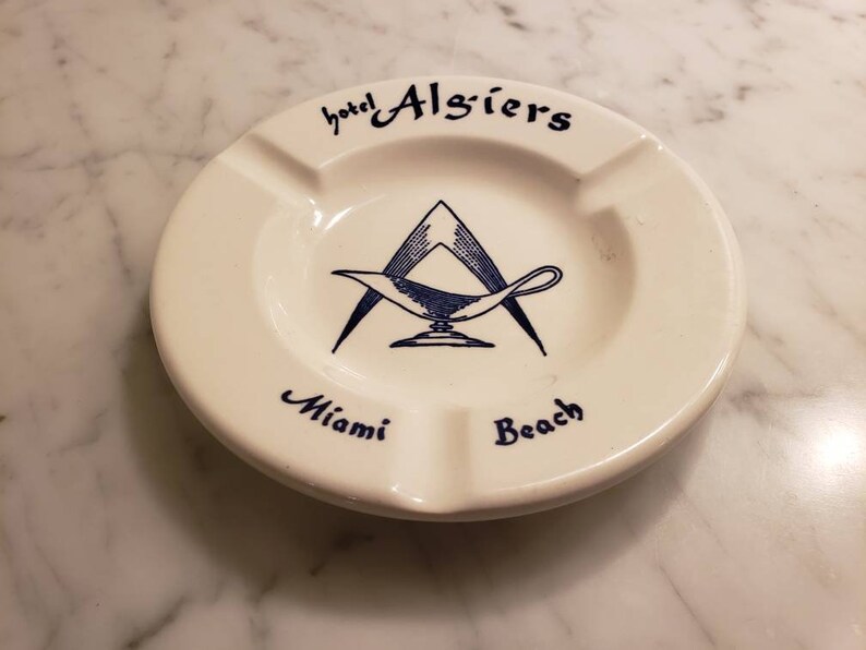 Vintage Hotel Algiers Ashtray from the Legendary Miami Beach Hotel.