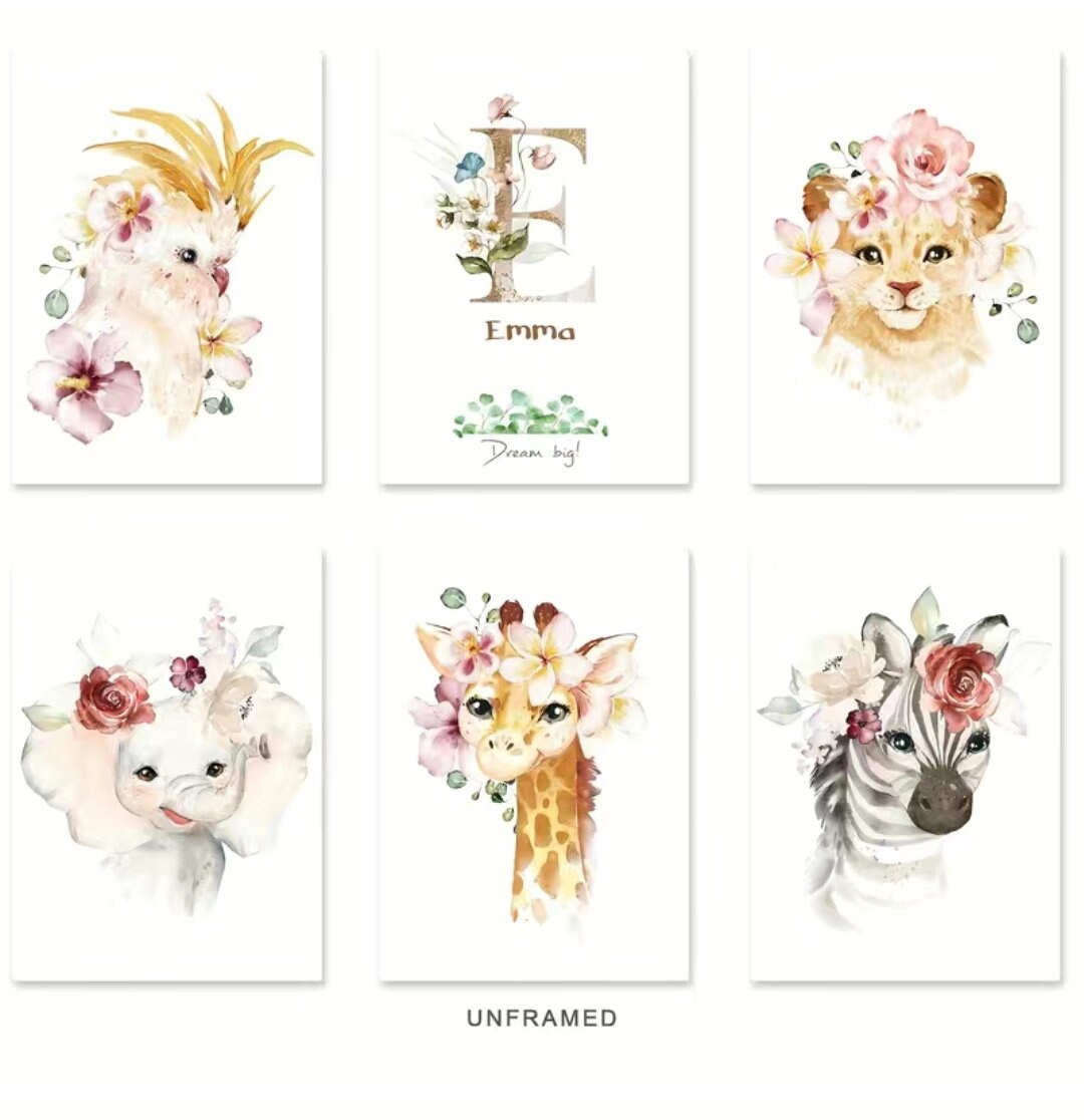 Custom Name Canvas Painting Prints Set of 6 NO FRAME Animal Etsy