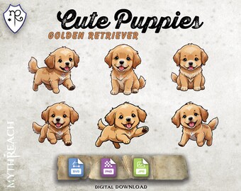 Cute Puppies Stickers - Golden Retriever - SVG PNG JPG - Printable Digital File Only - Cricut Growforge diy Paper Craft