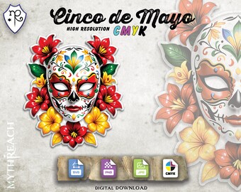 Cinco de Mayo Mask Graphic - CYMK - Printable Digital File Only - Cricut Growforge diy Paper Craft