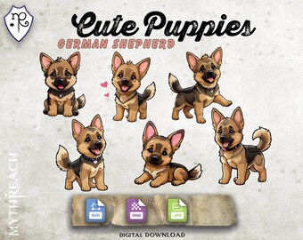Cute Puppies Stickers - German Shepherd - SVG PNG JPG - Printable Digital File Only - Cricut Growforge diy Paper Craft