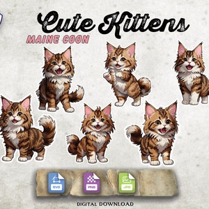 Cute Kittens Stickers - Maine Coon - SVG PNG JPG - Printable Digital File Only - Cricut Growforge diy Paper Craft