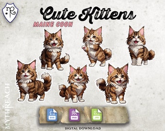 Cute Kittens Stickers - Maine Coon - SVG PNG JPG - Printable Digital File Only - Cricut Growforge diy Paper Craft
