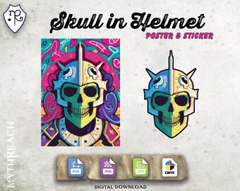 Skull in Helmet w/cmyk - SVG PNG JPG - Printable Digital File Only - Cricut Growforge diy Paper Craft
