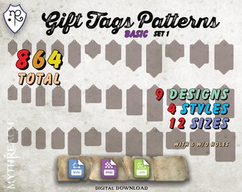Gift Tag Patterns - Basic Set 1 - SVG PNG JPG - Printable Digital File Only - Instant Download - Cricut Growforge diy Paper Craft