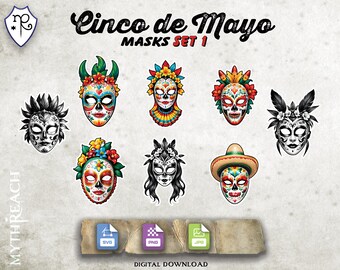 Cinco de Mayo Masks Sticker Set 1 - JPG PNG SVG - Printable Digital File Only - Cricut Growforge diy Paper Craft