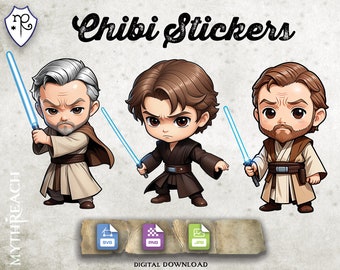 Chibi Stickers - Obi Wan Ep3 Obi Wan Ep4 Anakin Ep3 - SVG PNG JPG - Printable Digital File Only - Cricut Growforge diy Paper Craft