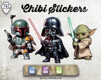 Chibi Stickers - Darth Vader Boba Fett Yoda - SVG PNG JPG - Printable Digital File Only - Cricut Growforge diy Paper Craft