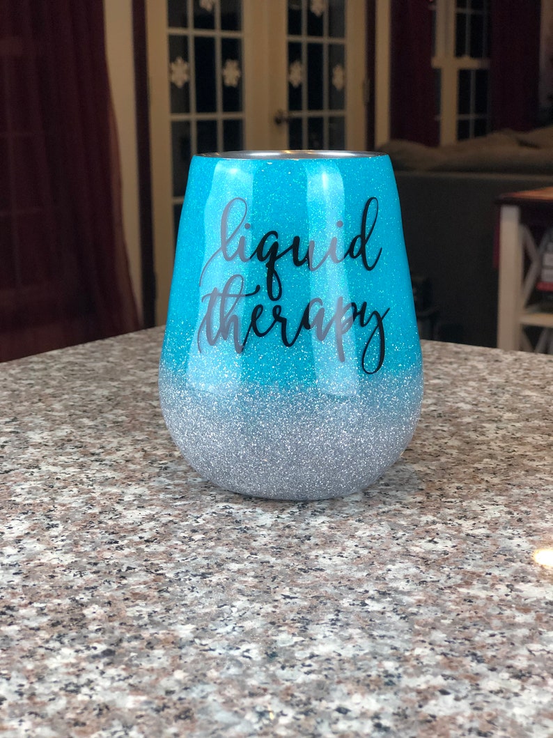 Liquid Therapy Glitter Wine Tumbler Blue and Silver Glitter Etsy