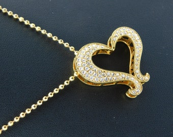 Open Pave CZ Heart Necklace signed SERENA