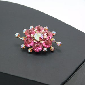 Vintage PINK and AB Rhinestone Brooch Pin