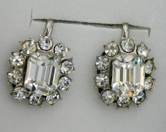 Aretes de rosca con diamantes de imitación transparentes Vintage Coro